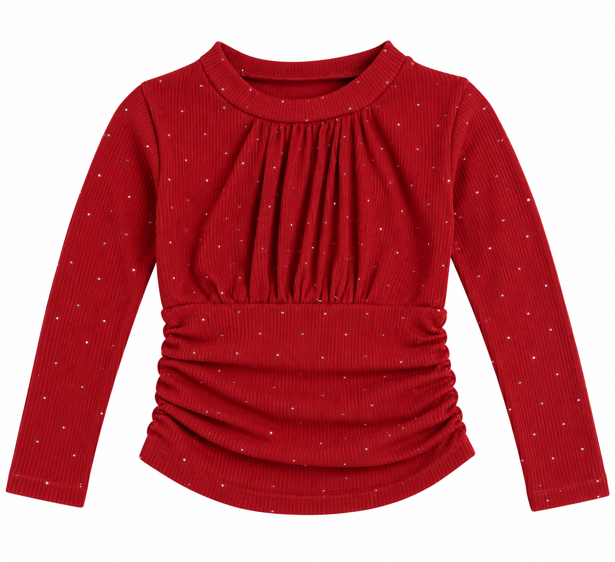 Maglia Bambina in Costina con Dettagli Glitter mattone