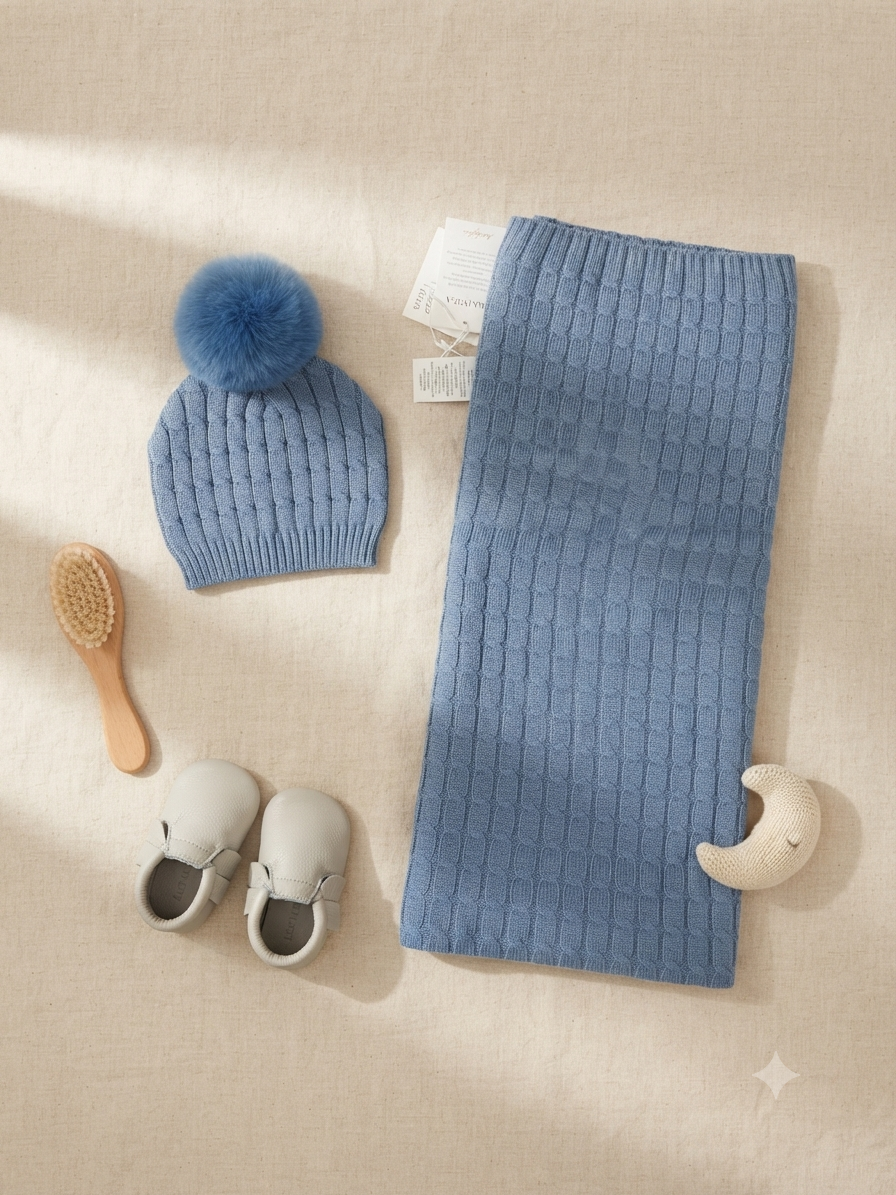 Copertina culla con cappellino pon pon