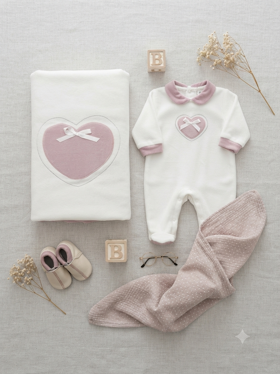 Completo Neonato in ciniglia con Copertina Coordinata Preziosini