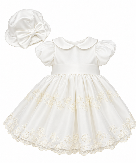 Abito battesimale neonata chiffon nazareno Gabrielli 4393 panna