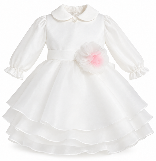 Abito battesimale neonata chiffon nazareno Gabrielli 4122 panna