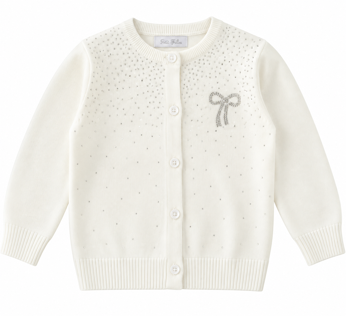 Cardigan Bambina con Strass e Fiocco