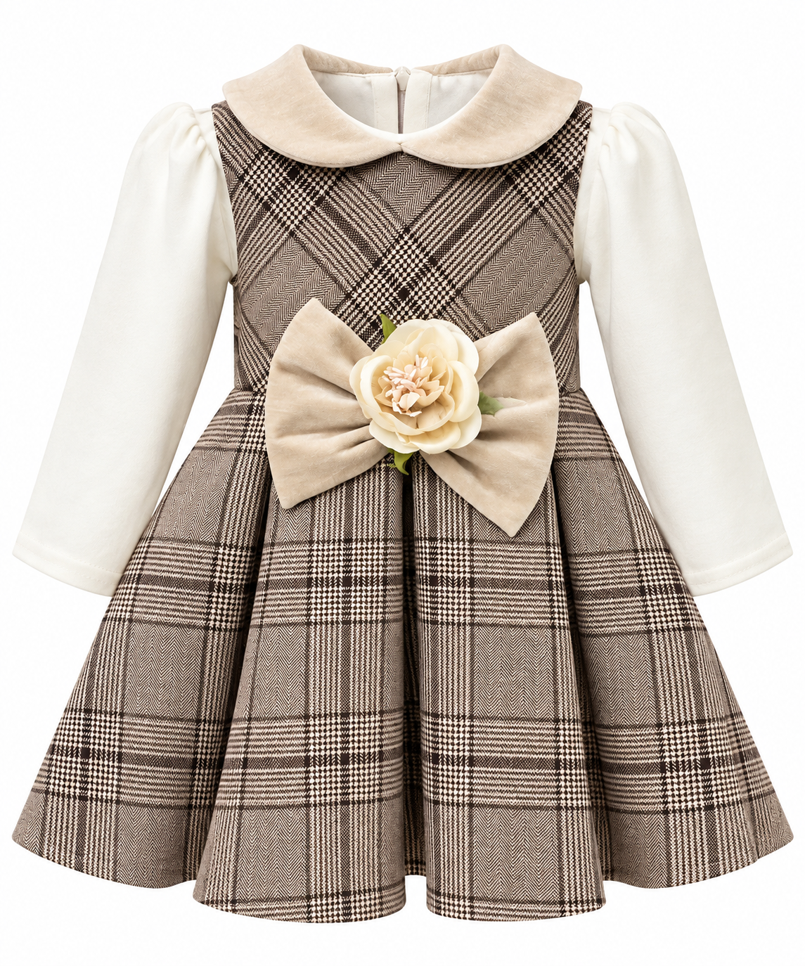 Vestito Bambina Scozzese con Fiocco e Fiore