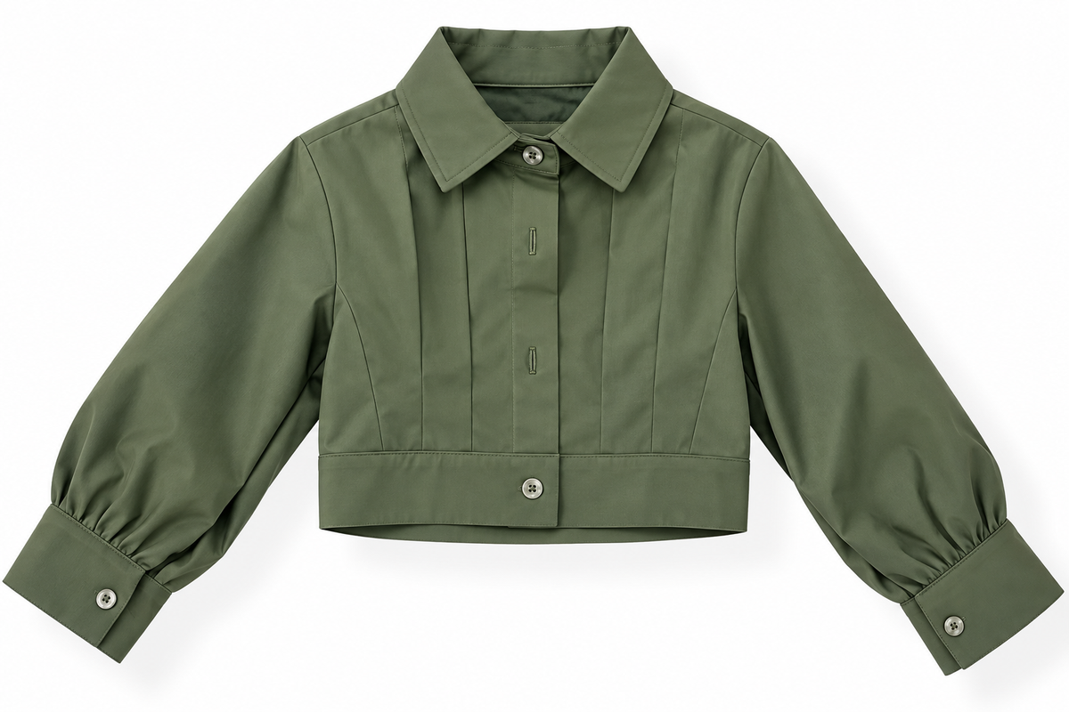 Camicia Cropped con Colletto e Maniche a Palloncino