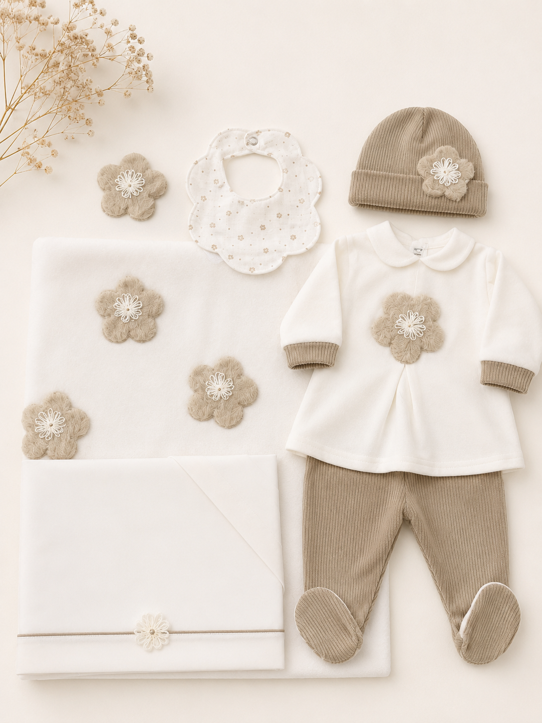 Coordinato Neonato Fiore Le Chicche– Panna e Beige