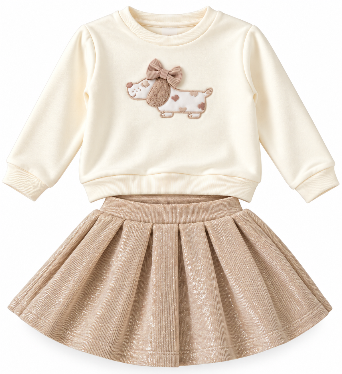 Completo bambina felpa con cagnolino e gonna lurex