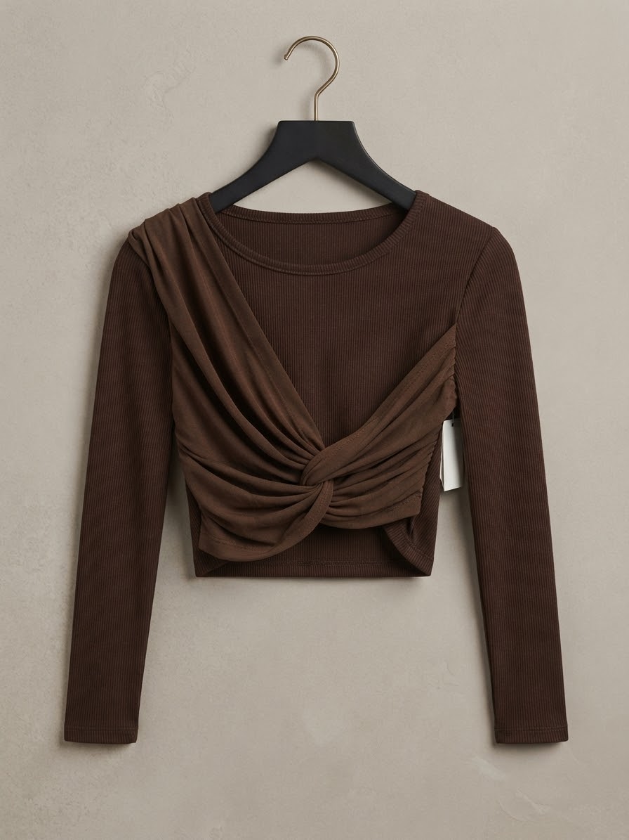 Crop Top a Maniche Lunghe con Nodo Drappeggiato 26574