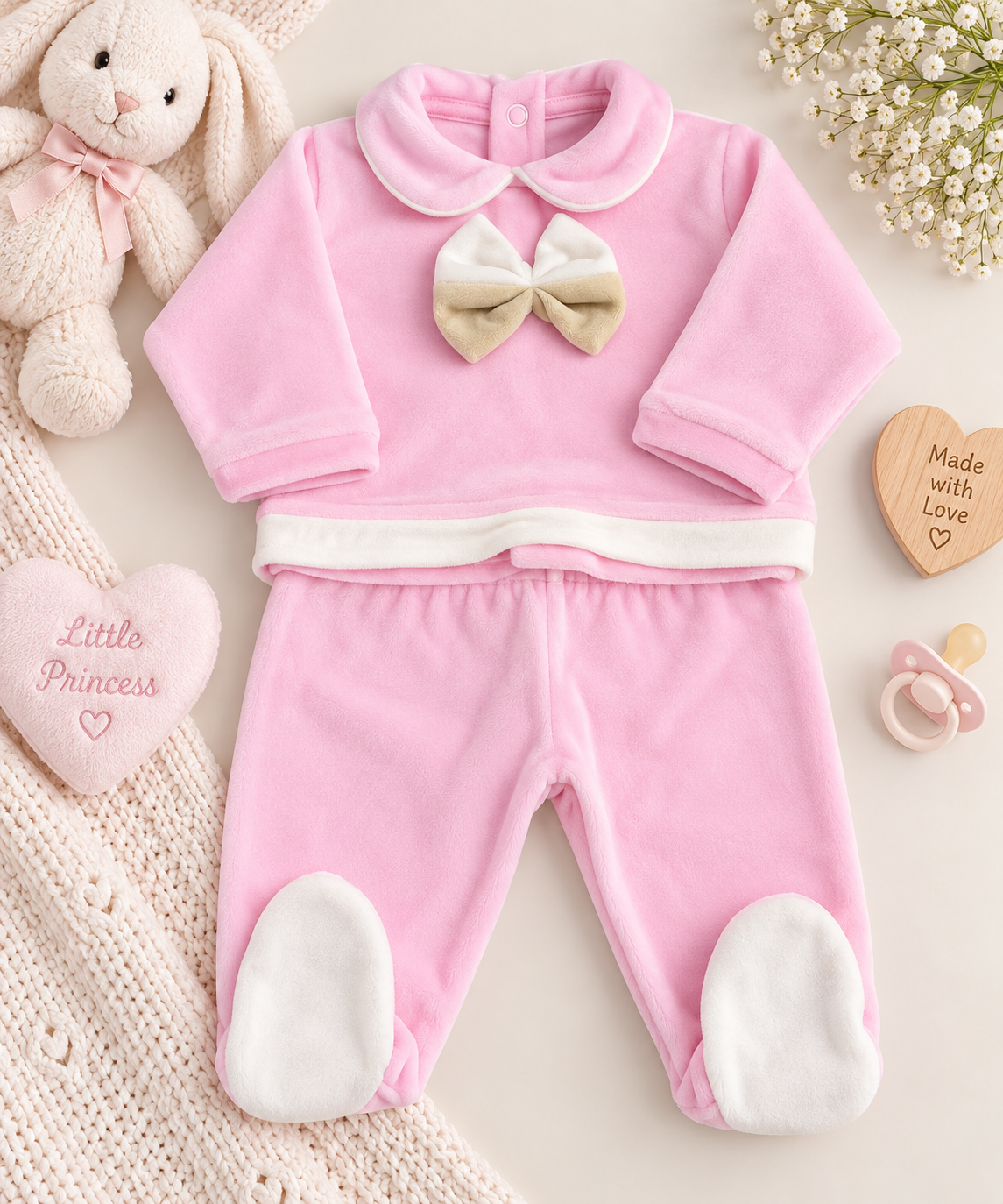 Completo in ciniglia rosa con fiocco 🎀 0052 Giubebè