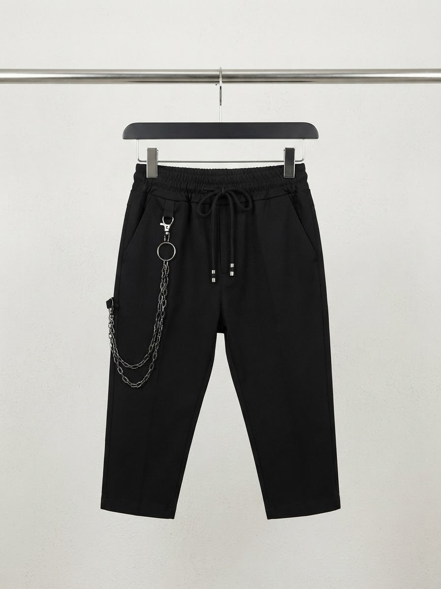 Pantaloni Neri Eleganti con Catena e Coulisse neonato