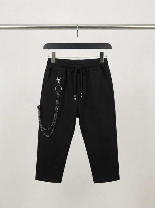 Pantaloni Neri Eleganti con Catena e Coulisse neonato