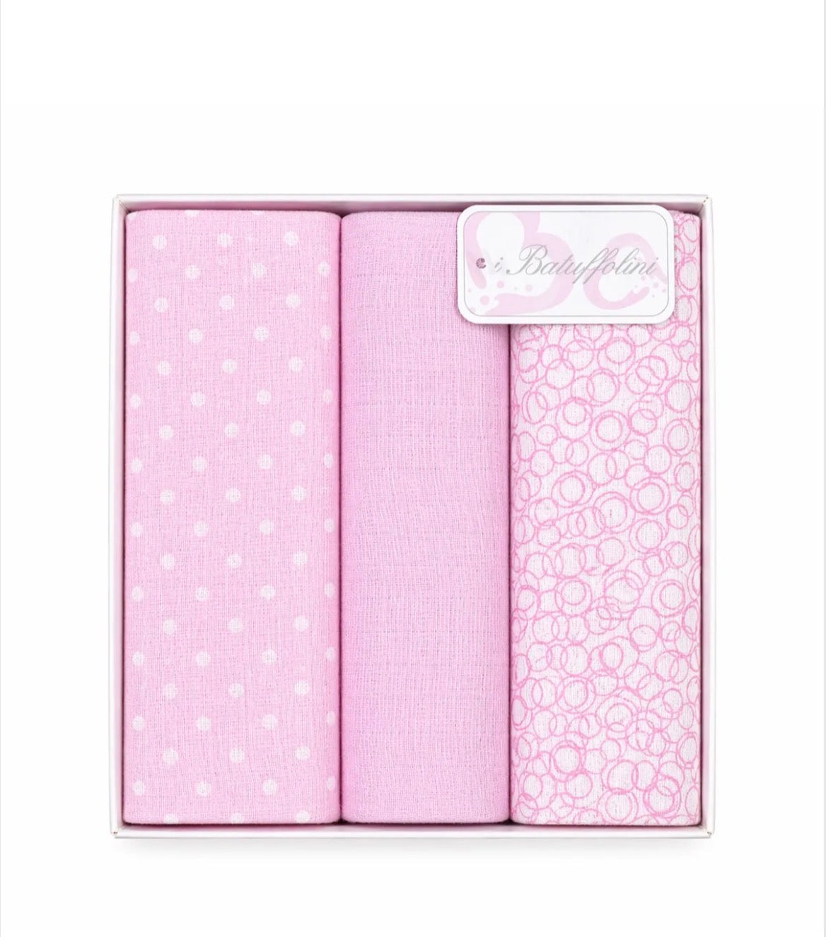 Set 3 pezzi quadrati garza batuffolini