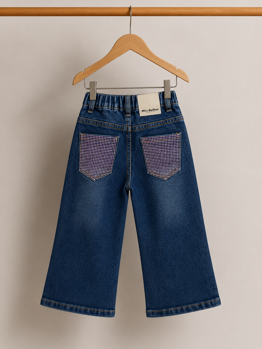 Jeans tasca strass rosa