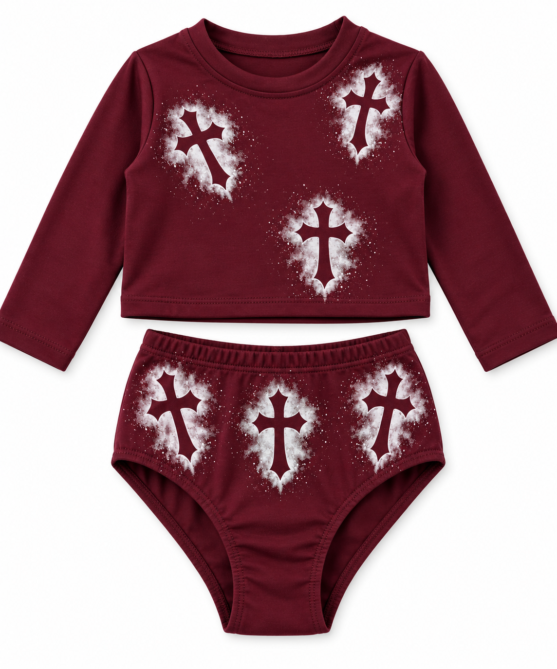 Completo Bambina Crop Top e Slip a Vita Alta con Stampa Croci 26609