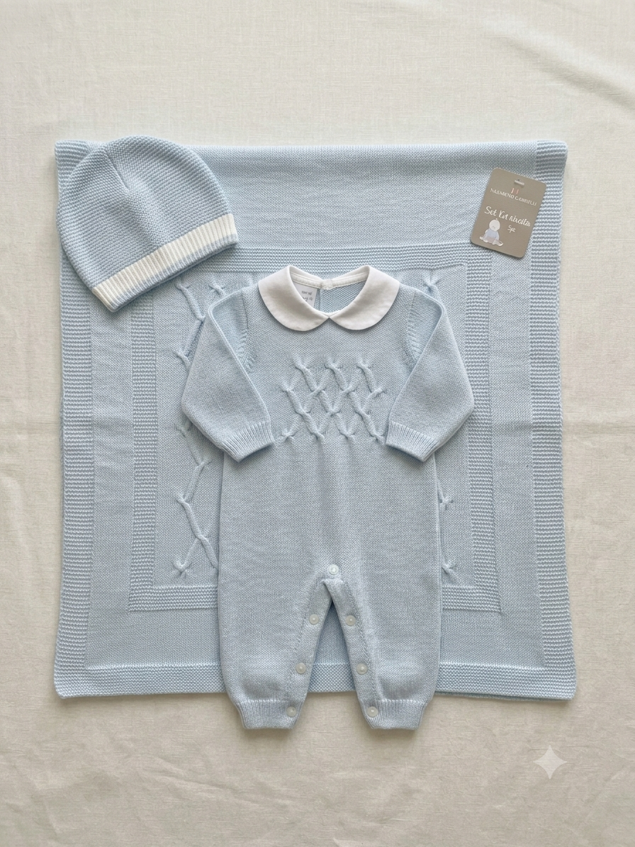 Coordinato nascita 3 pezzi in maglia