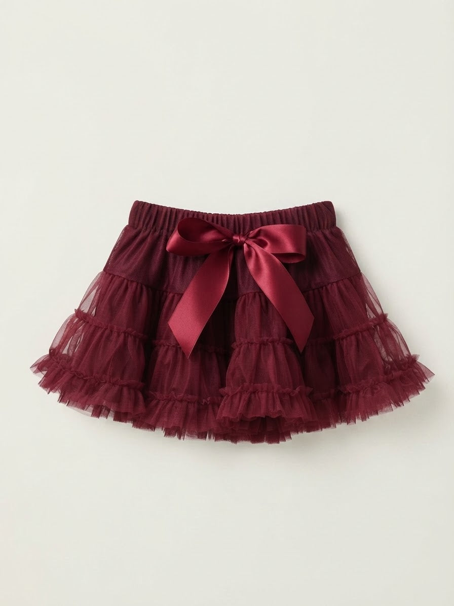 Gonna a balze in tulle con fiocco bimba