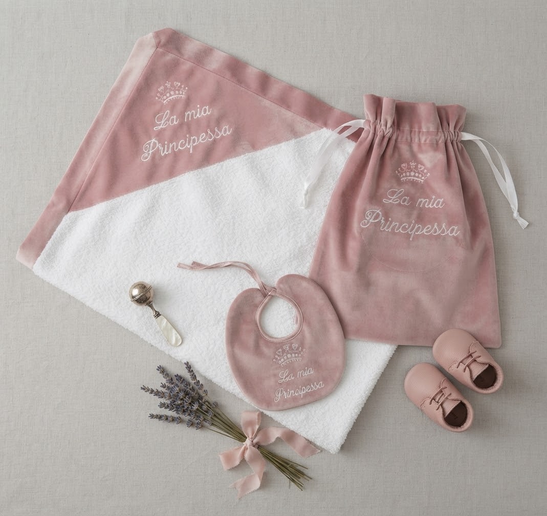 Set neonata la mia principessa in velluto rosa