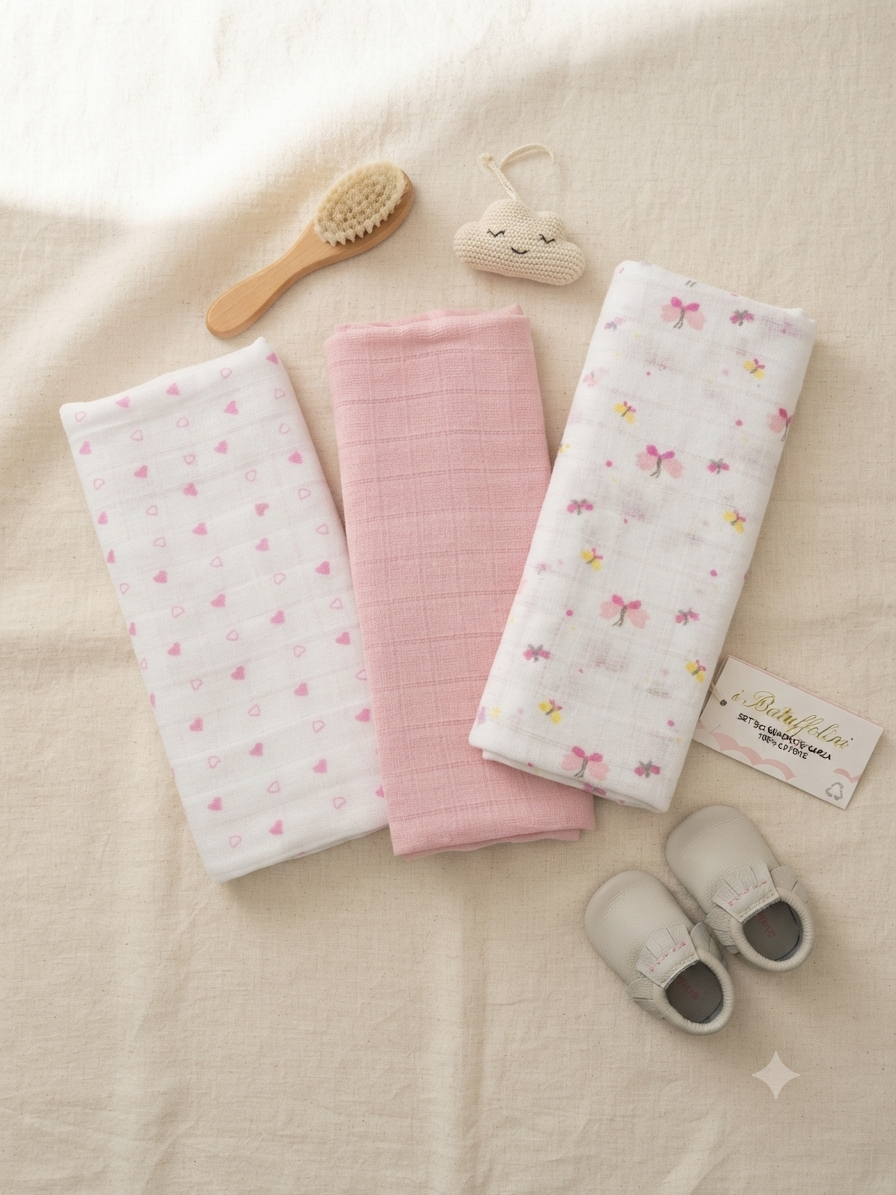 Set 3 pezzi quadrati garza Batuffolini