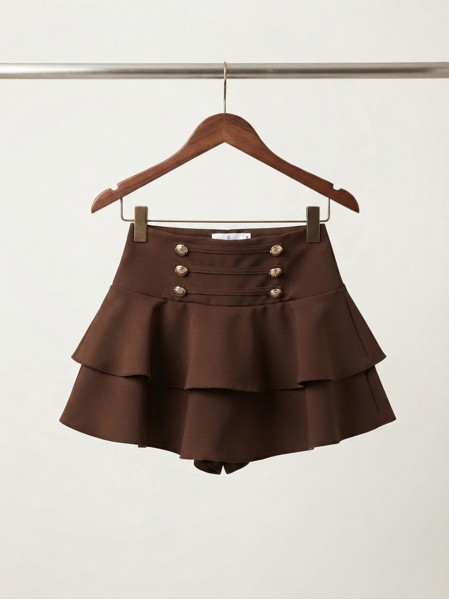Shorts Gonna a Balze con Bottoni Oro
