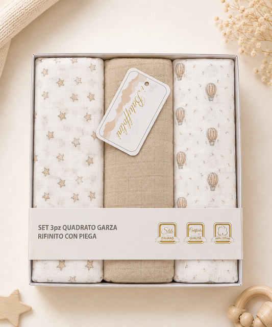 Set 3 pezzi quadrati garza