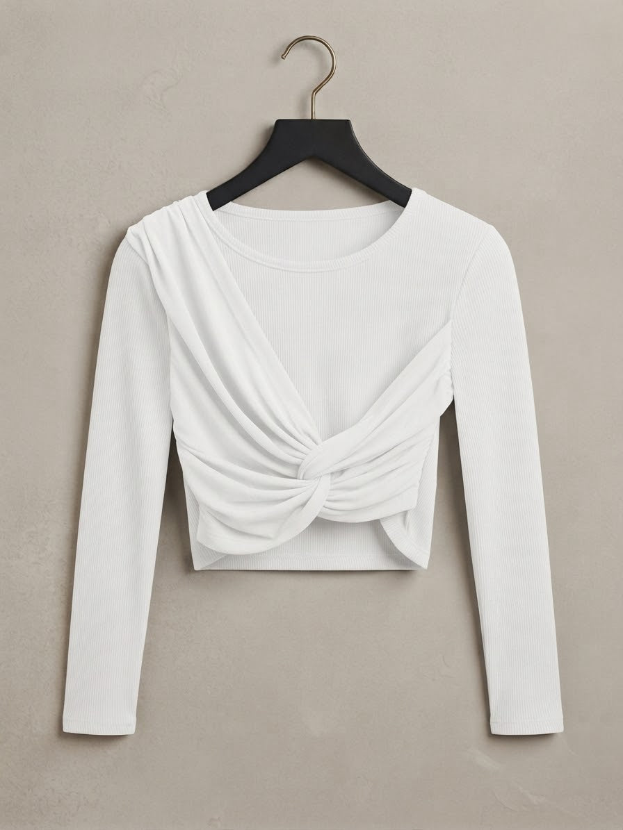 Crop Top a Maniche Lunghe con Nodo Drappeggiato 26574