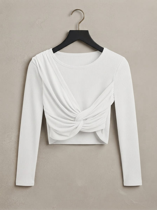Crop Top a Maniche Lunghe con Nodo Drappeggiato 26574