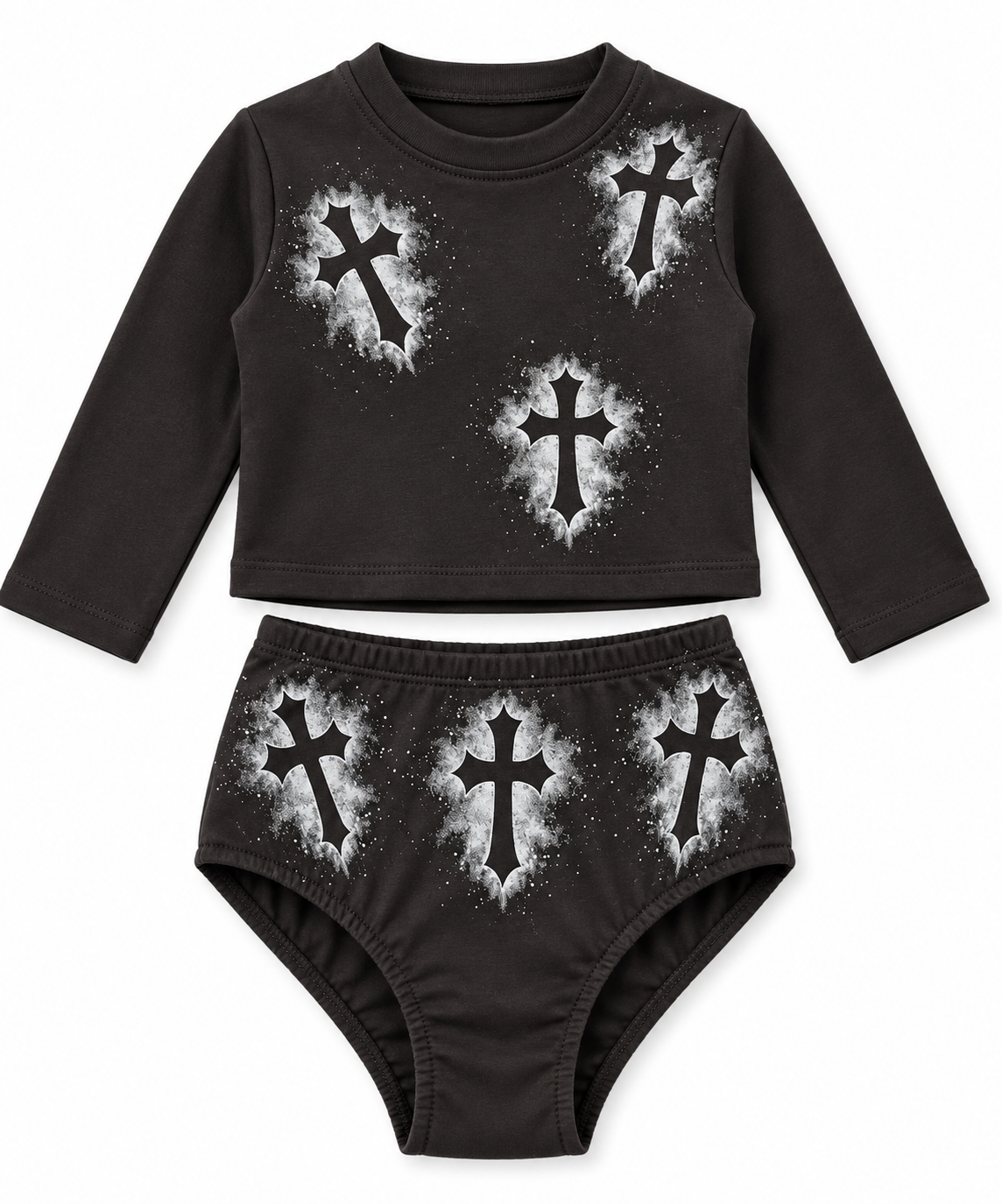 Completo Bambina Crop Top e Slip a Vita Alta con Stampa Croci 26609