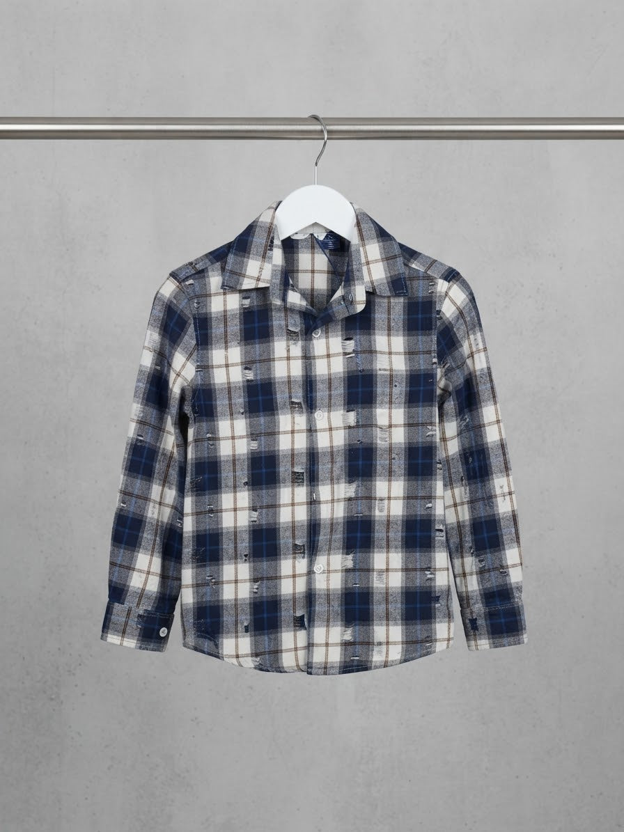 Camicia a quadri distressed blu bimbo
