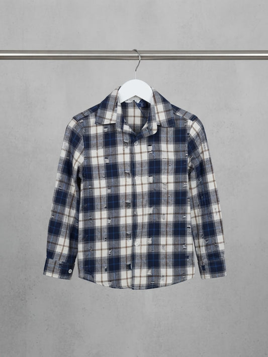 Camicia a quadri distressed blu bimbo
