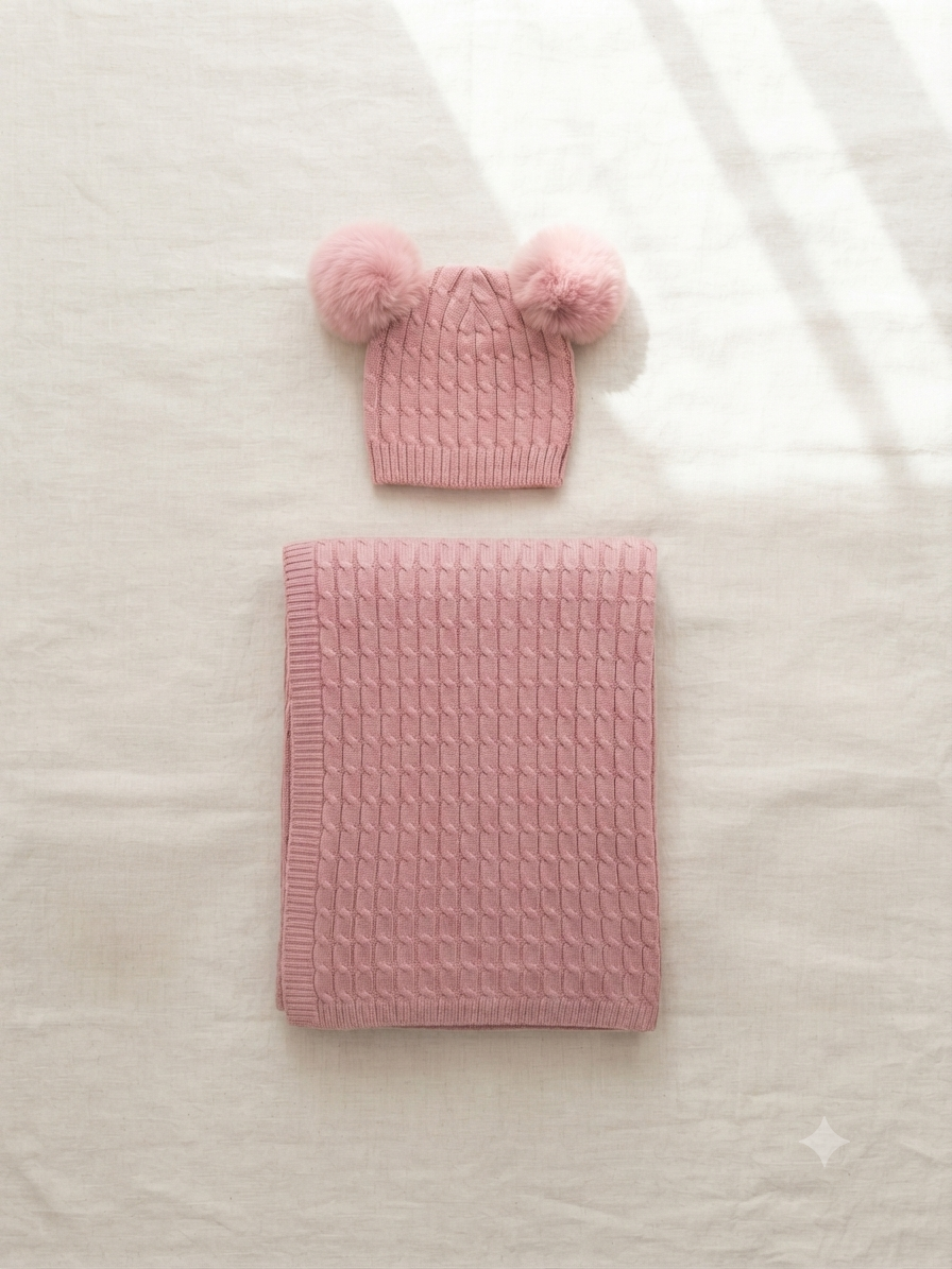 Copertina culla con cappellino pon pon