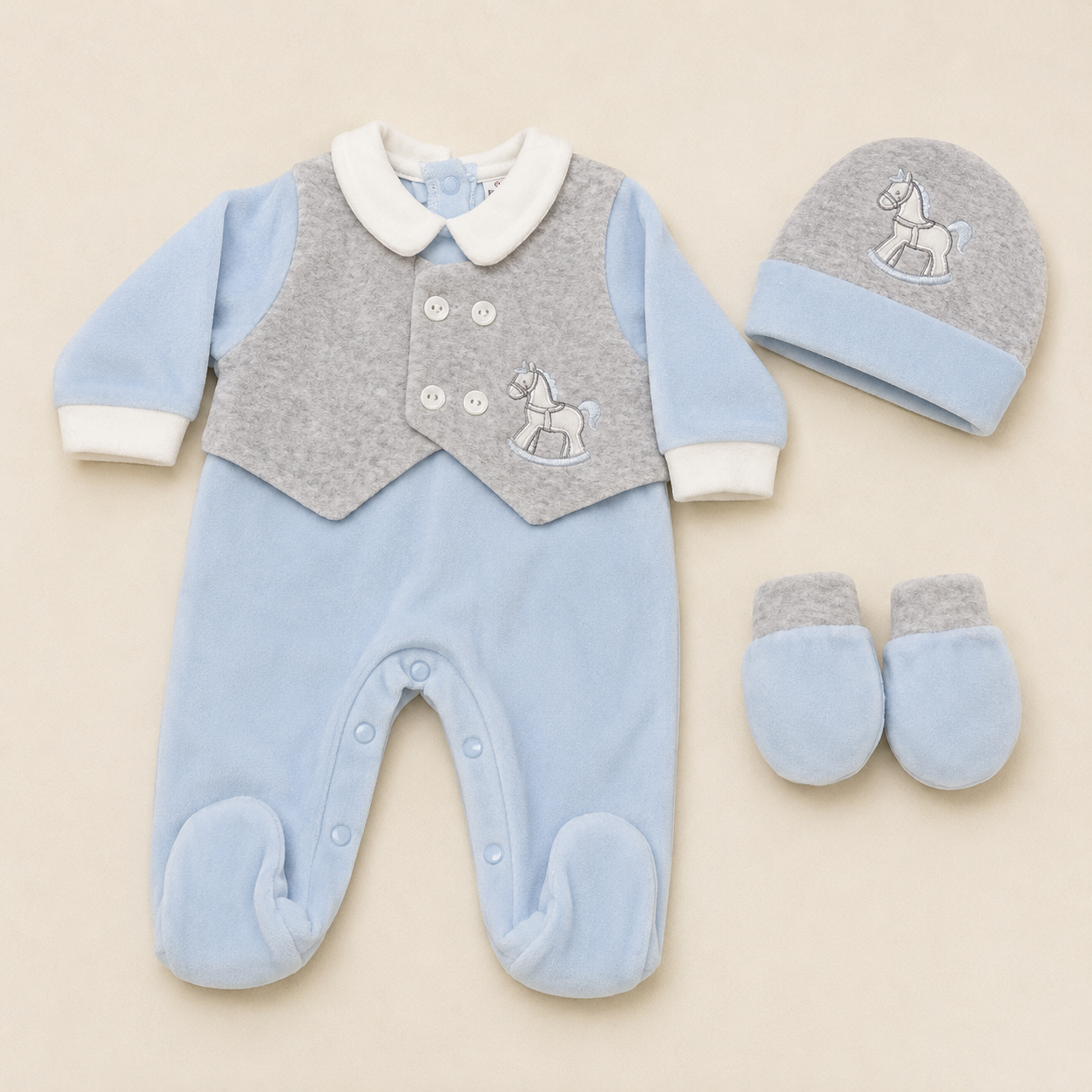 Set 3 pezzi preziosini con cappello e guantini