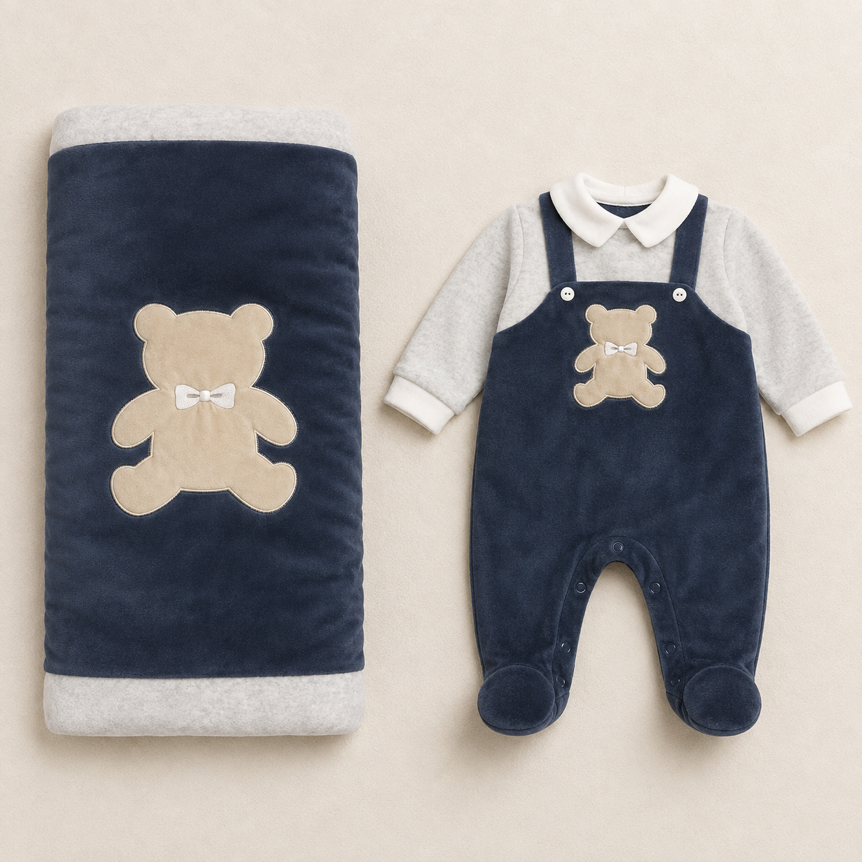 Completo Neonato in ciniglia con Copertina Coordinata Preziosini