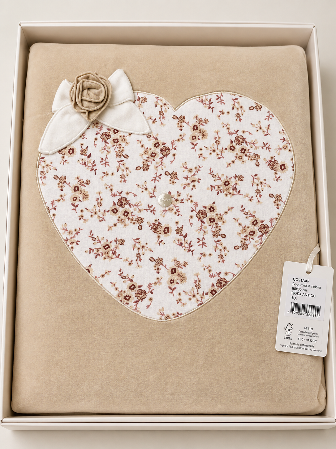 Coperta carrozzina cuore ciniglia Pastello