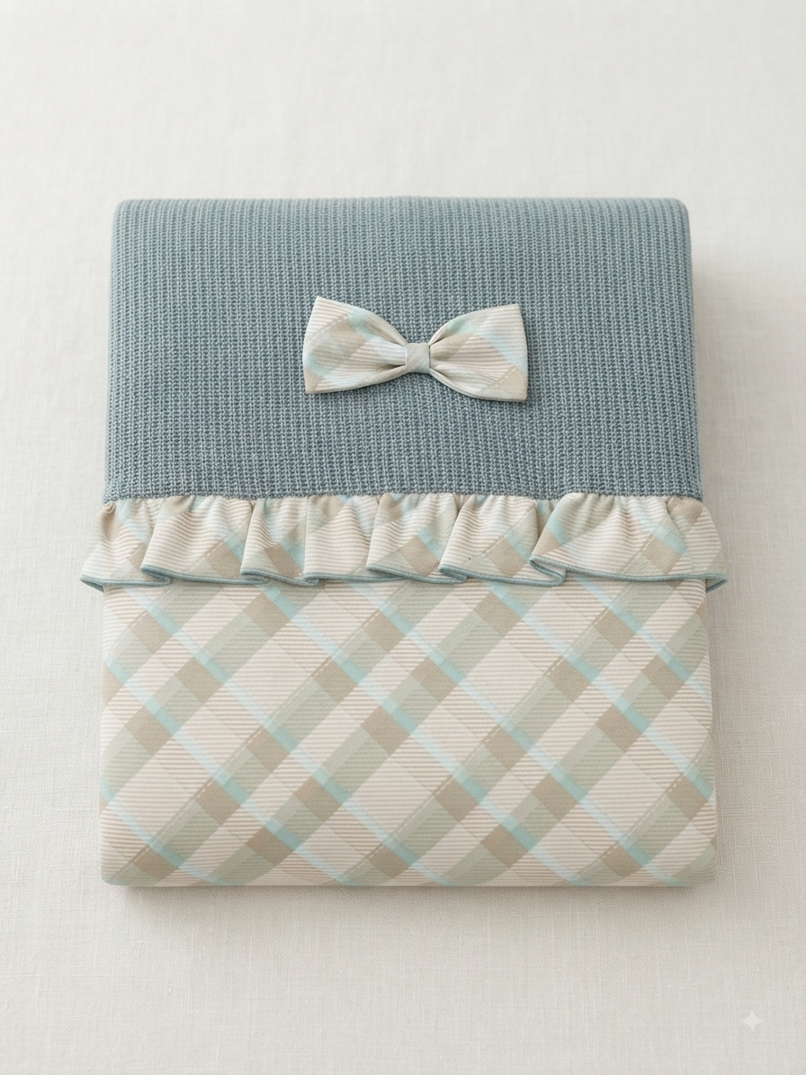 Coperta Neonato con Fiocco e Volant Scozzese carrozzina