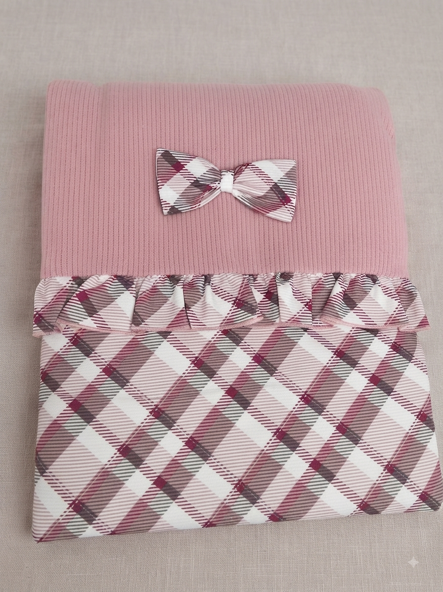 Coperta Neonato con Fiocco e Volant Scozzese carrozzina