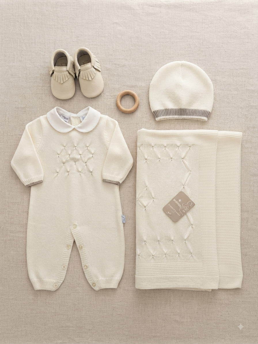 Coordinato nascita 3 pezzi in maglia nazareno gabrielli