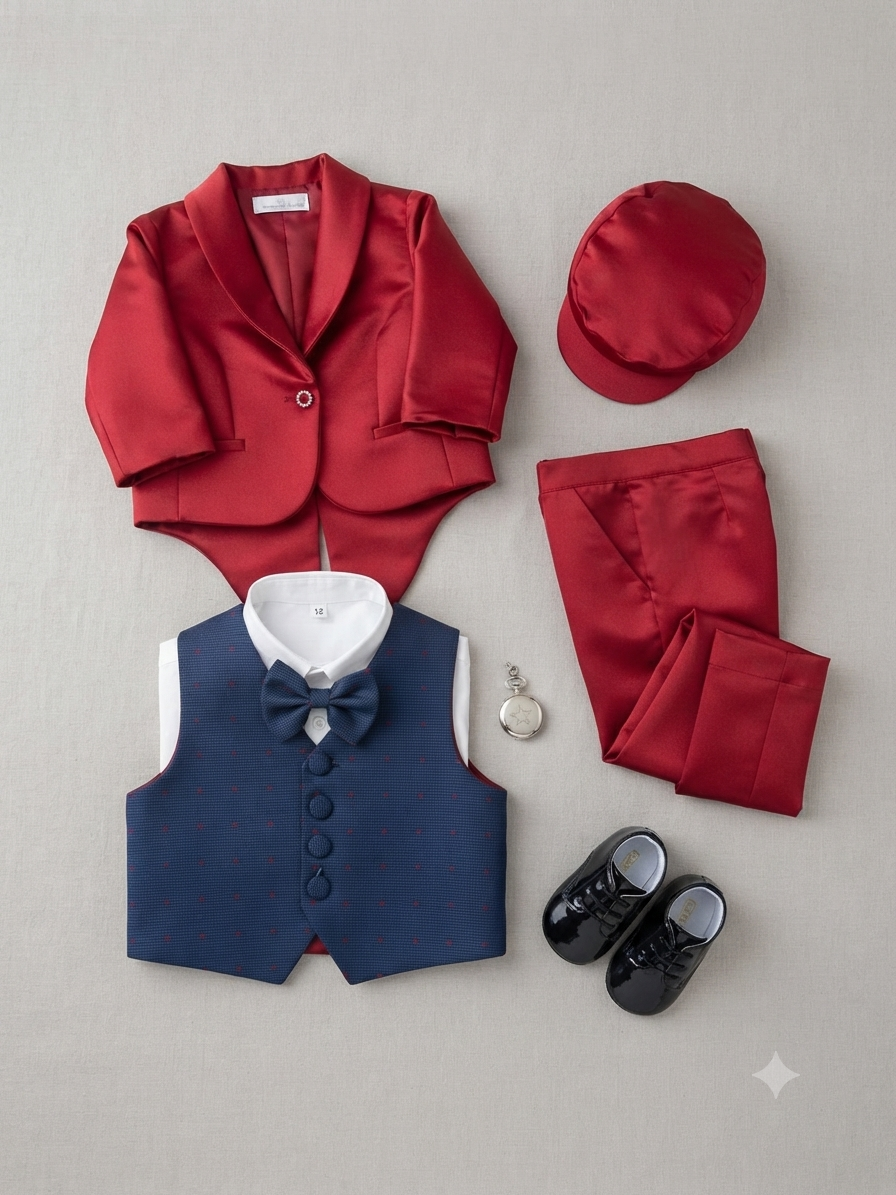 Completo battesimale 6 pezzi nazareno Gabrielli rosso
