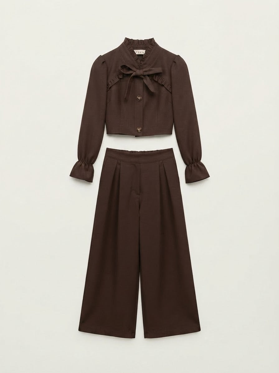 Completo Camicia Crop e Pantaloni Wide-Leg