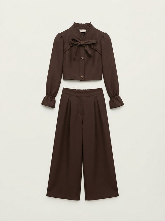 Completo Camicia Crop e Pantaloni Wide-Leg