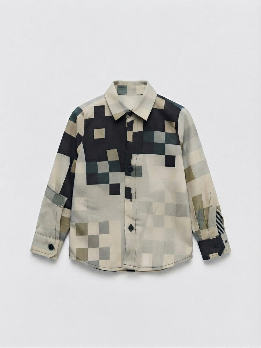 Camicia Pixel Art Multitono a Maniche Lunghe neonato