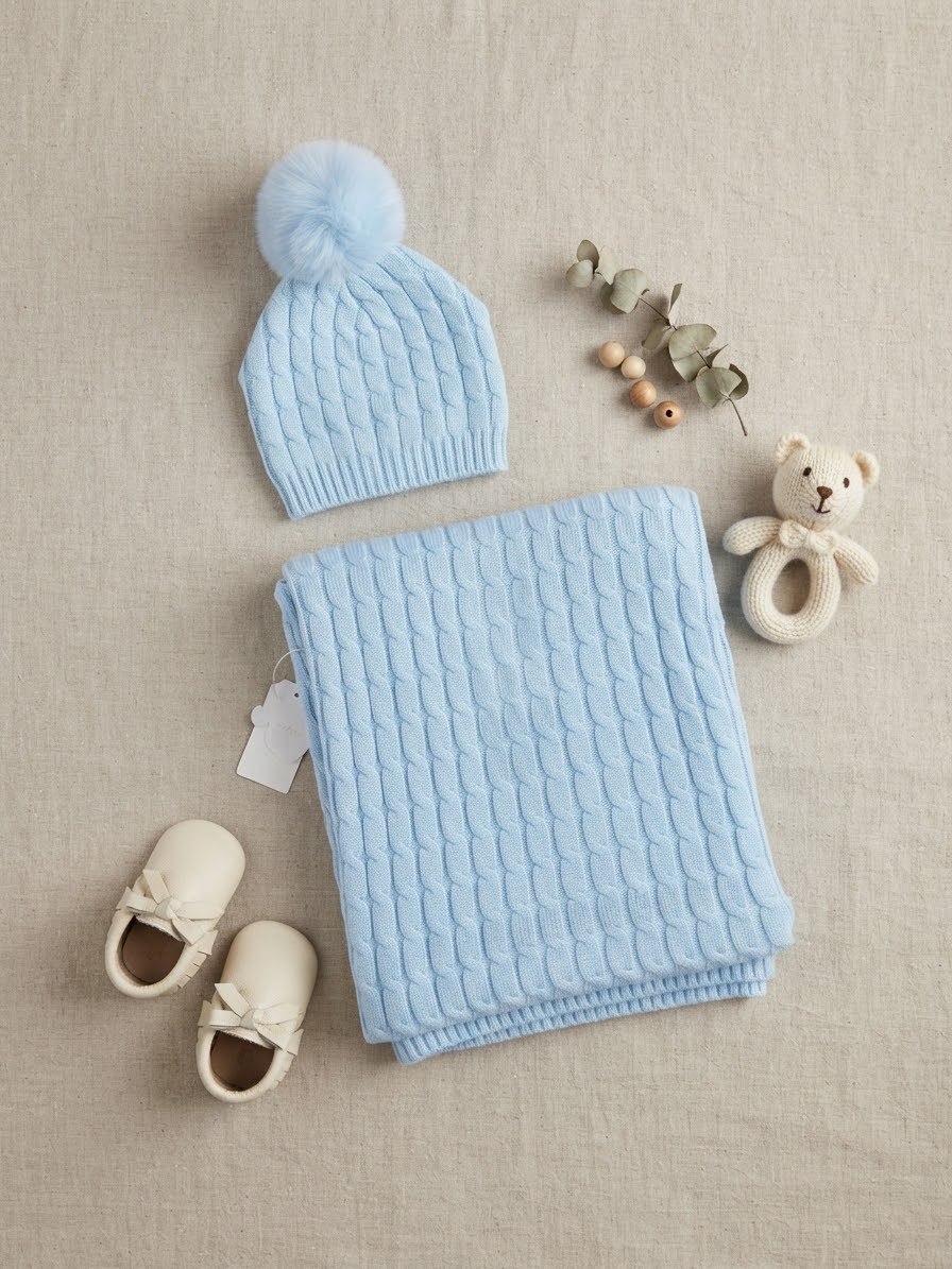 Copertina culla con cappellino 1 pon pon batuffolini 527