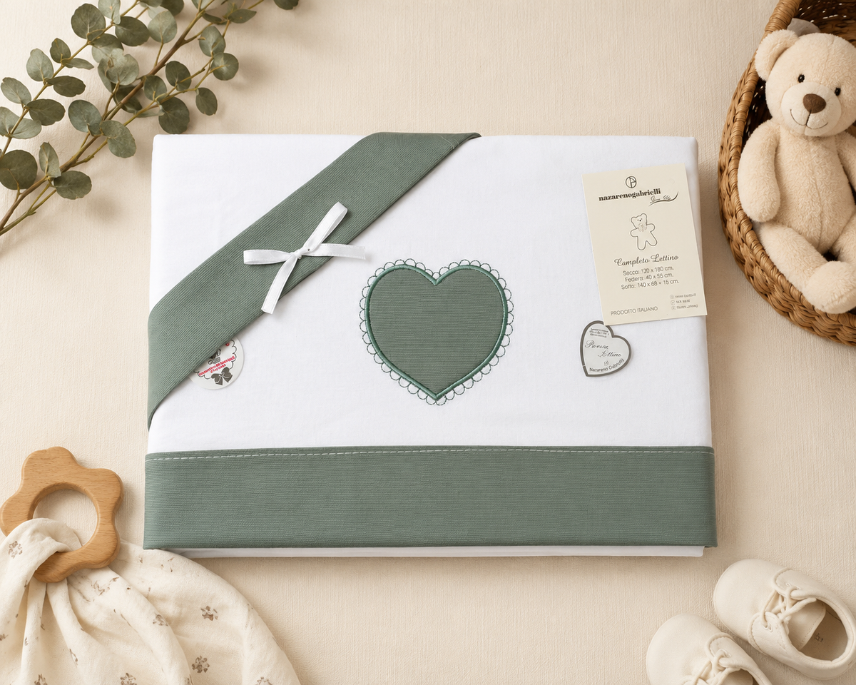 Completo Lenzuola 3 Pezzi Lettino cuore NAZARENO GABRIELLI