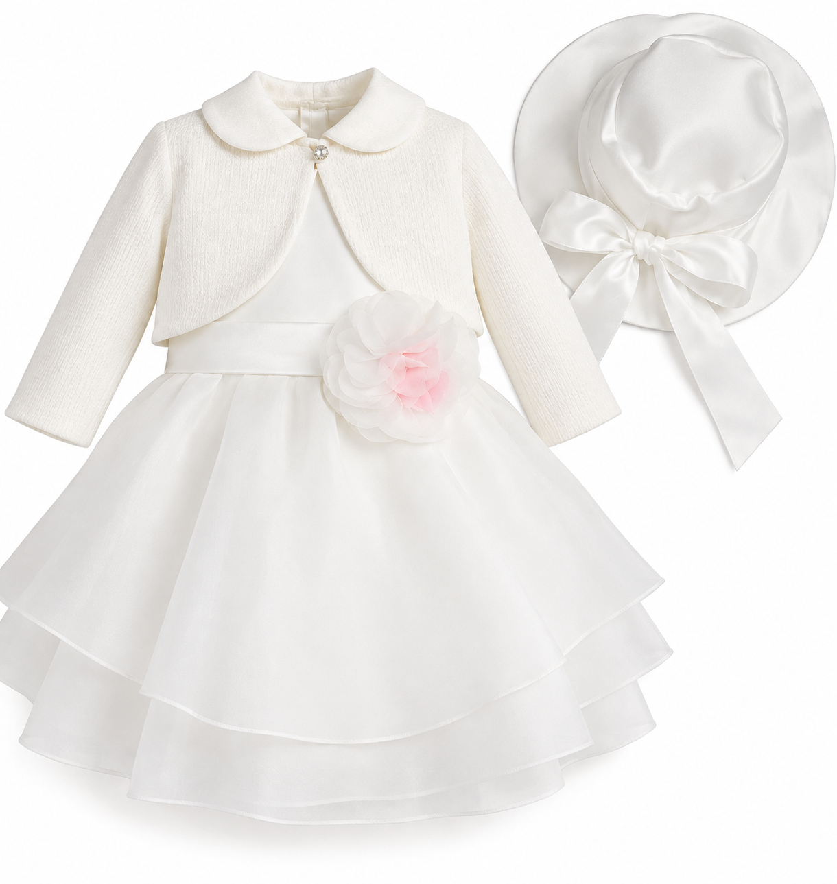Abito battesimale neonata chiffon nazareno Gabrielli 4122 panna