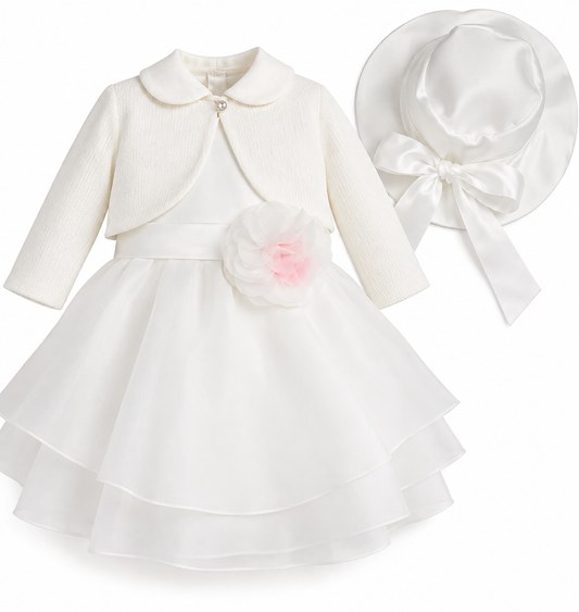 Abito battesimale neonata chiffon nazareno Gabrielli 4122 panna
