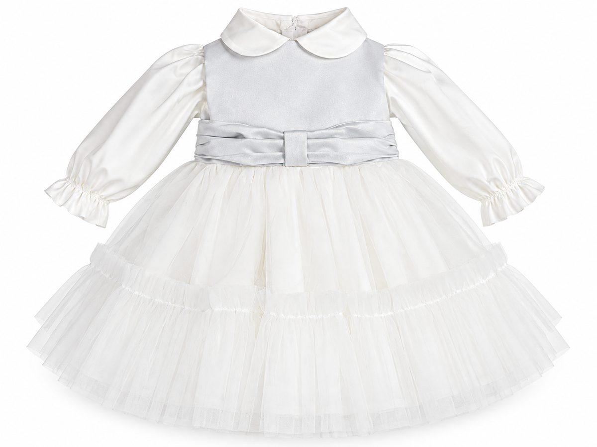 Abito battesimale neonata tulle nazareno Gabrielli con pelliccia 4092