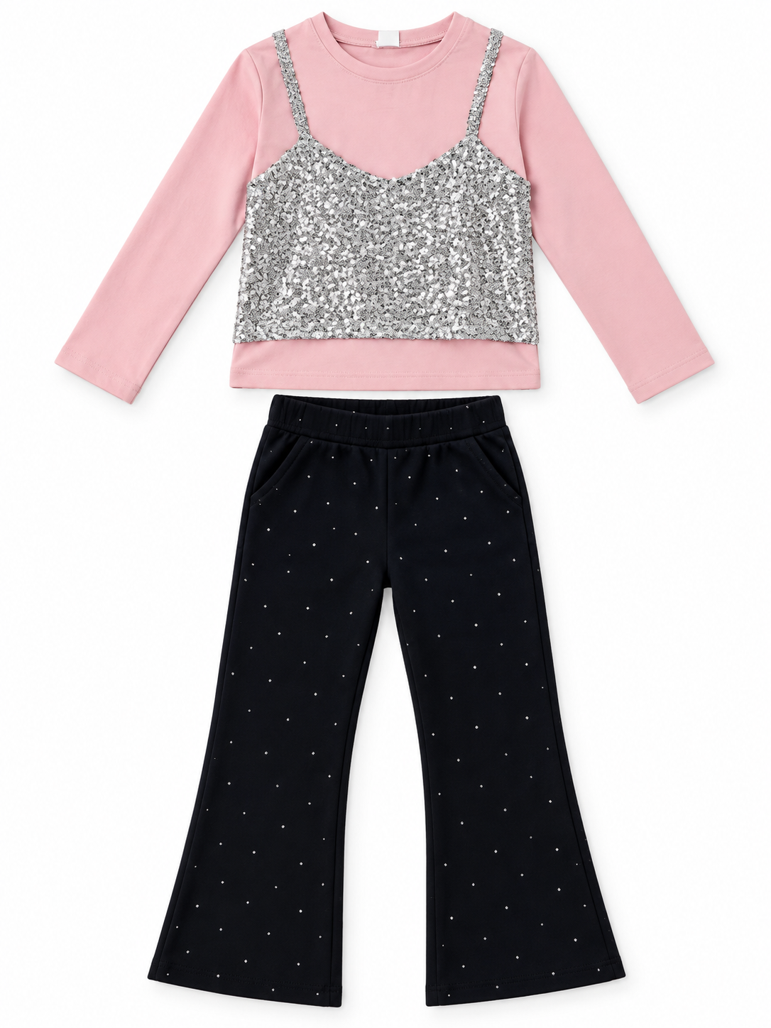 Completo bambina top paillettes e pantalone flare 1063