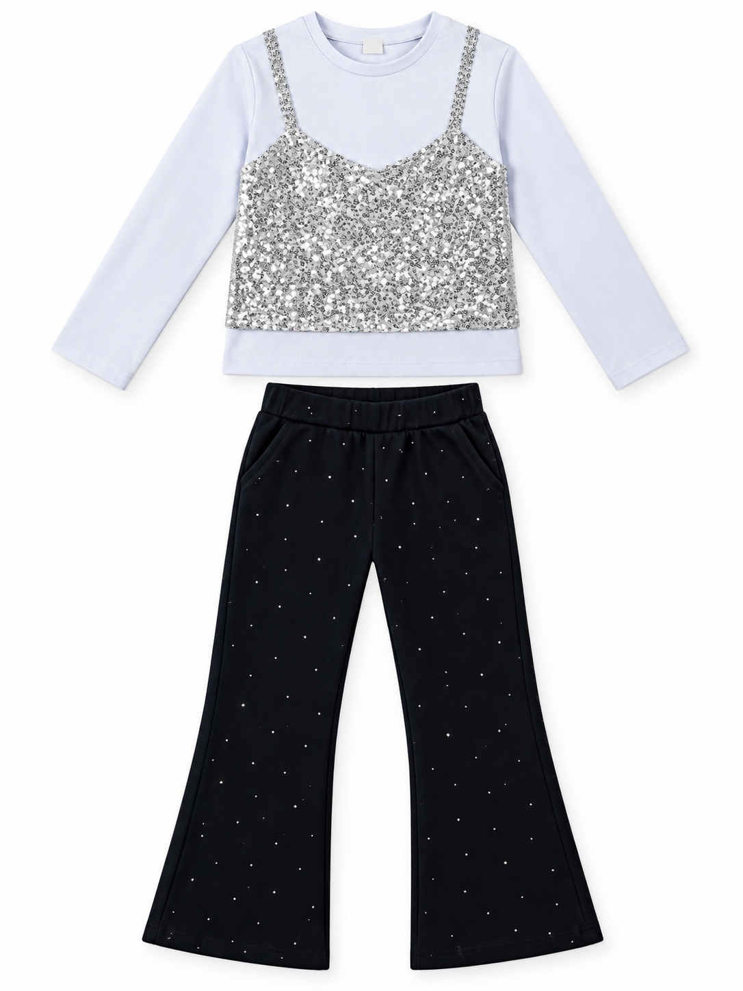 Completo bambina top paillettes e pantalone flare 1063