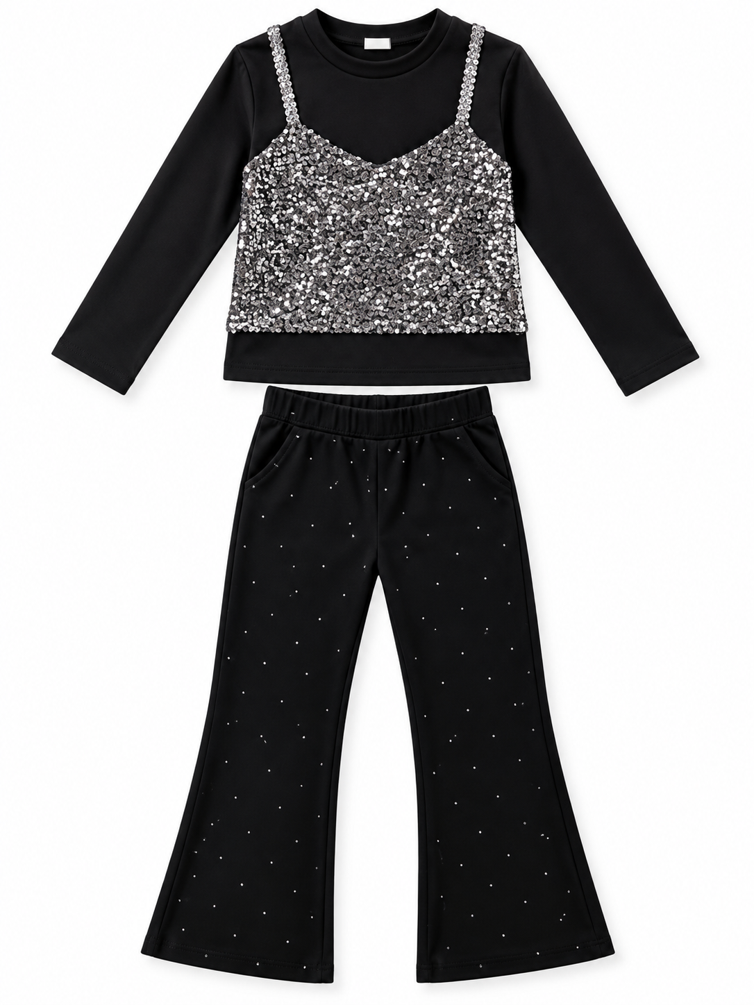 Completo bambina top paillettes e pantalone flare 1063