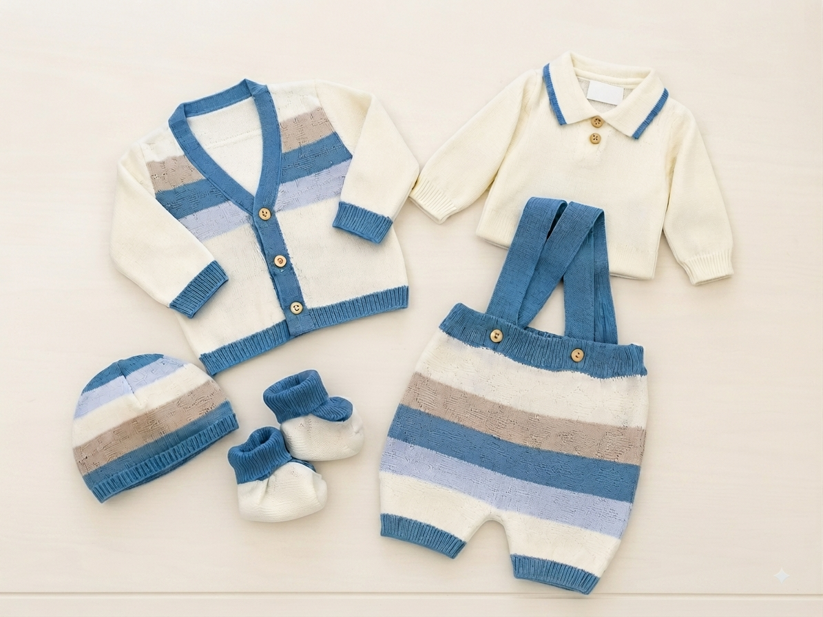 Coordinato neonato in maglia 5 pezzi