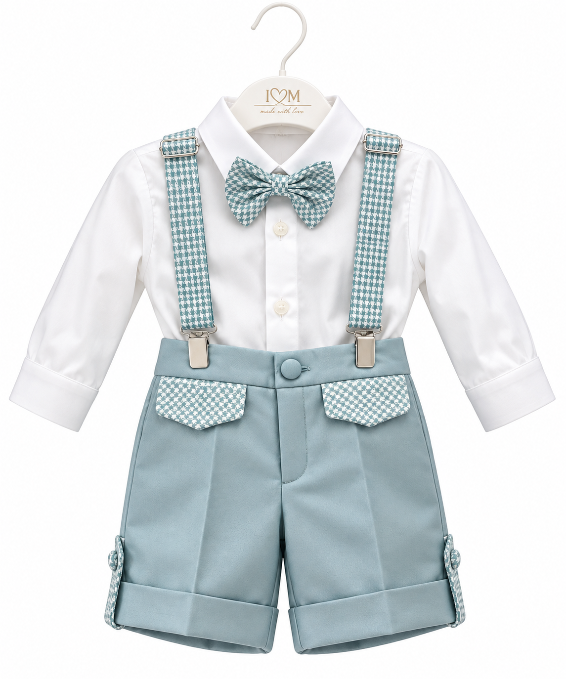 Completo Elegante Bambino con Camicia, Bretelle, Papillon e Pantaloncino