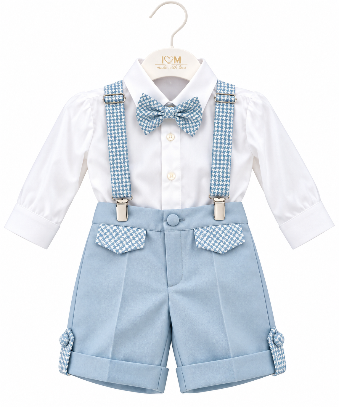 Completo Elegante Bambino con Camicia, Bretelle, Papillon e Pantaloncino